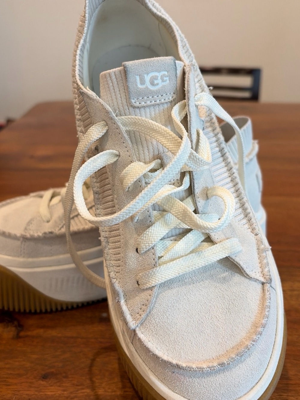 UGG White Suede Lace-Up Platform Sneaker,  women Sz 8